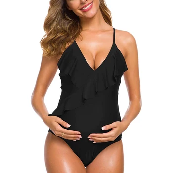 Nėščia Moteris Seksualus maudymosi kostiumėlį Motinystės maudymosi Kostiumėliai, Backless Bikini Falbala Pynimas Paplūdimio Vasaros vientisas Plaukimo Maudymosi Kostiumas