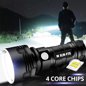 2020 Karšto Pardavimo LED Žibintuvėlis liumenų Galingas Žibintuvėlis USB Fakelas xhp70 Žibintų Taktinis Medžioklės Lempos Vertus Šviesos #A