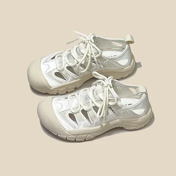 2022 m. Vasaros Moterų Sandalai Tinklinio Laisvalaikio Bateliai Baltos spalvos Storas-Soled Nėriniai-Up Sandalias Atidaryti Tne Paplūdimio Bateliai Moterims Naujos Zapatos Mujer