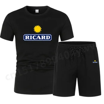 2024 Vasarą Naujas Mados Ricard trumpomis Rankovėmis T-shirt Kostiumas vyriški Laisvalaikio Didelio Dydžio Laisvi, Patogūs, Aukštos Kokybės Dviejų dalių Komplektas