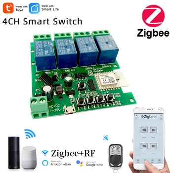 4CH Zigbee Smart šviesų Modulis 5/12/32V RF433 Imtuvas 10A Relės Darbas su Alexa, Google 