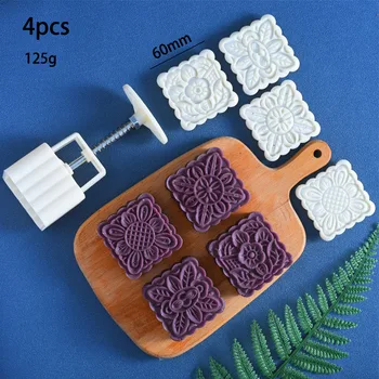 4pc 3D Gėlių Formos Plastiko Mooncake Pelėsių 125 g Aikštė Pyragas Plunžeriai Rinkinys 
