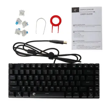 81 Klaviatūra Mechaninė Žaidimų Klaviatūra LED Apšvietimu Apvalus Keycap Klaviatūra PC Žaidimų Priedai