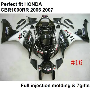 ABS plastiko lauktuvės Honda CBR1000RR 2006 2007 juoda kėbulo dalys, purvasargiai nustatyti CBR 1000RR 06 07 MQ62