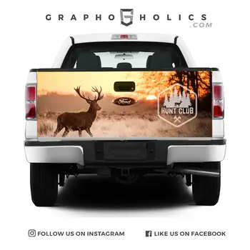 Aukštos Kokybės Pick-Up Truck Bagažinės Apsiaustas – Unikalus Dizaino, pritaikyta Grafika - Elniai ant Ryto Žolę - Medžioklės Klubas