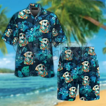 Baltos spalvos Labradoro Retriveris Šuo Dėvi Sunglass Juokinga Havajų Marškinėliai 3D Atspausdintas Havajų Marškinėliai+Paplūdimio Šortai Vasaros Viršūnes