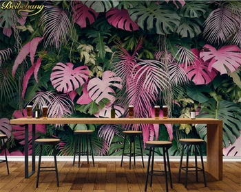 beibehang Užsakymą 3d tapetai, freskos rožinė žalia atogrąžų miškų augalų fone sienos,papel de parede sienos dokumentų namų dekoro