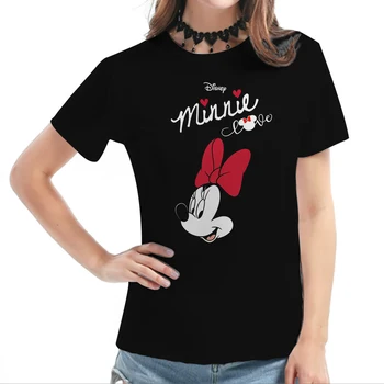 Disneilendas Drabužius Minnie Mouse Mados moteriški marškinėliai Vasaros 2023 Disney Atostogų Marškinėliai trumpomis Rankovėmis Pagrindinio Cute Girl Viršuje Tee