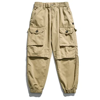Elmsk darbo drabužiai kelnės vyrams Japonijos mados medvilnės palaidų montavimo atsitiktinis multi pocket pants vientisos spalvos madingo prekės ženklo retro plauti
