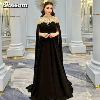 Ilgomis Rankovėmis Prom Dresses Elegantiškas Moterų Black Crystal Šalis, Chalatai Grindų Ilgio Linijos, Vakaro Suknelės 2024 Oficialus