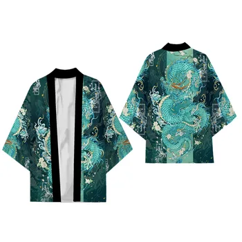 Kinijos Animacinių Filmų Dragon Spausdinti Marškinėliai, Drabužiai Moterims Tradicinių Haori Kimono Vyrų Japonijos Streetwear Cardigan Yukata Cosplay