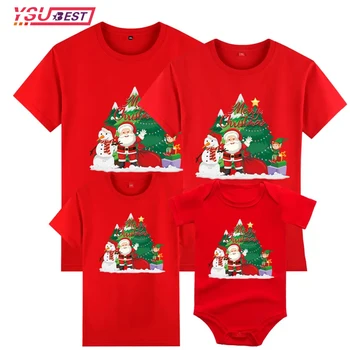 Linksmų Kalėdų Šeimos Apranga Marškinėliai Nauji, Mama Tėtis Elnių Kalėdų Kalėdų Komplektai, Vaikams, Kūdikių Romper Raudona Kalėdų Eglutė Drabužiai