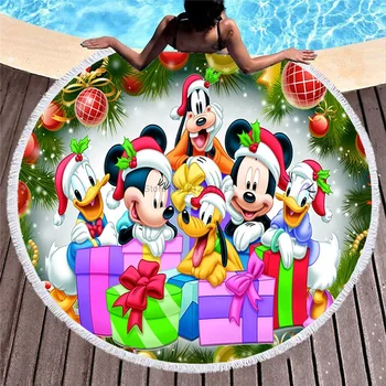 Mickey Minnie Mouse Dovana Apvalios Vonios Rankšluostis su Kutai Vaikams Baseinas Paplūdimys Vonia Rankšluostį Skersmuo 150cm Absorbentas Washcloth