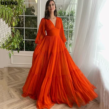 OEING Orange-Line Paprastas Šalis Suknelės Elegantiškas V-Kaklo Ldyllic vakarinę Suknelę ypatinga Proga-Ponios Chalatai Vestidos De Noche