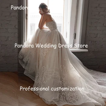 Pandora Tiulio-line Stebėjimo Pynimas Dramblio kaulo Paprasta Nuotakos Suknelės Grindų ilgio Elegantiškas Oficialią Vestuvių Suknelės Moteris 2024