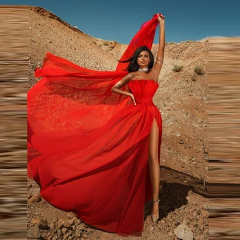 Raudona Vakaro Suknelės Stebėjimo Šifono Seksualus Aukštos Ritininės Moterų Oficialų Promenadzie Naktį Šalies Chalatai Grindų Ilgio Chalatas De Soiree