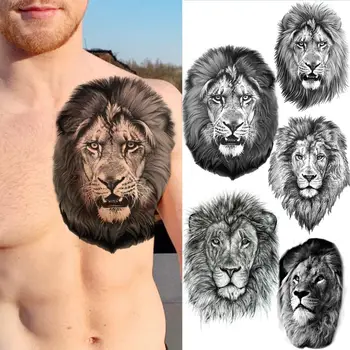 Realus Black Lion Laikinos Tatuiruotės Vyrų Suaugusiųjų Netikrą Gyvūnų Tatuiruotė Lipdukai Krūtinės Kūno Meno Tapybos Skalbti Tatoos Lipdukas