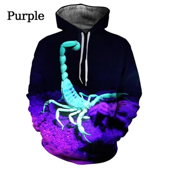Rudenį, Žiemą Naujas Gyvūnų Scorpion 3D Spausdinimo Hoodies Vyrų/Moterų Mados ilgomis Rankovėmis Hip-Hop Streetwear Susagstomi megztiniai