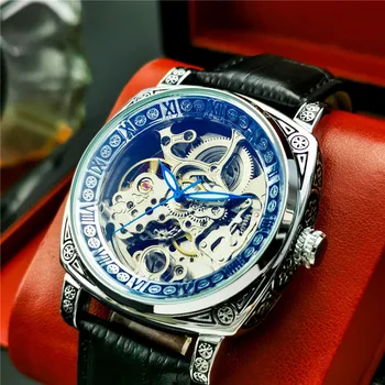 Skaidri aukso Laikrodis Vyrams, Automatinė Mechaninė Šviesos Vandeniui Sporto Žiūrėti Atsitiktinis natūralios Odos Laikrodžio reloj hombre