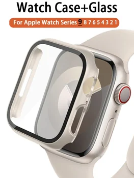 Stiklas+Dangtelis Apple Žiūrėti atveju 9 8 7 6 SE 5 45mm 41mm Accessories PC bamperis Screen Protector iWatch serijos 44mm 40mm 42mm 38mm