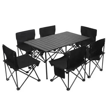 ToughIe 6-vietų lankstymo plieno lauko, sodo baldų komplektas, terasa, valgomasis stalas ir kėdės rinkinys