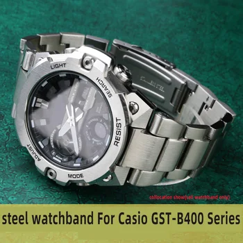 Už Casio watchband G-SHOCK GST-B400 išgaubti kieto nerūdijančio plieno laikrodžio dirželis vyrai Metalo modifikuotų Riešo juostos Apyrankę priedai