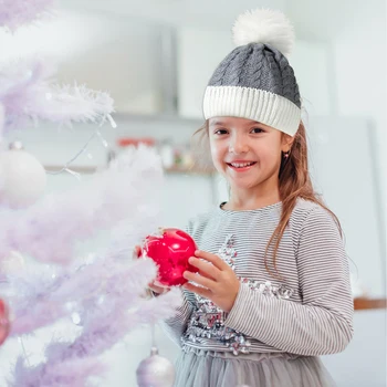 Vaikams Žiemos Medvilnės Šiltas Beanie Skrybėlių, Pirštinių Rinkinys Mergaitėms Berniukų Megztiniai Kalėdų Skrybėlę su Bobble Lauko Slidinėjimas, Čiuožimas