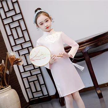 Vaikų Cheongsam Mergaičių Hanfu 2021 M. Pavasarį Senovės Cheongsam Suknelė ilgomis Rankovėmis Kinų Stiliaus Vaikų Drabužiai Veiklos
