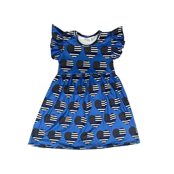 Vasaros pearl rankovėmis suknelė vaikų drabužių boutique mėlyna dryžuotas širdies mergina suknelė