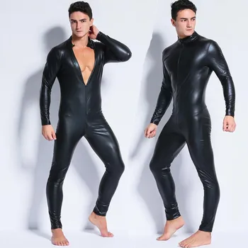 Vyriški Wetlook Dirbtiniais Odos Vienas Gabalas Odos Bodysuit 2022 Seksualus Atviro Šakumo Kojinės Catsuit Zentai Tiktų Vyrų Kostiumas Clubwear