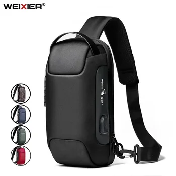 WEIXIER Pečių Maišą Vyrų Vandeniui USB Vyras Crossbody Bag Anti-Theft Trumpų Kelionių Messenger Diržas Mados Dizaineris Krūtinės Krepšys