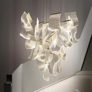 Šiuolaikinės Akrilo LED Šviestuvo Už Laiptai Kambarį Prabanga Kūrybinis Dizainas Didelis Apšvietimas Šviestuvai Aukso Patalpų Kabo Žibintai